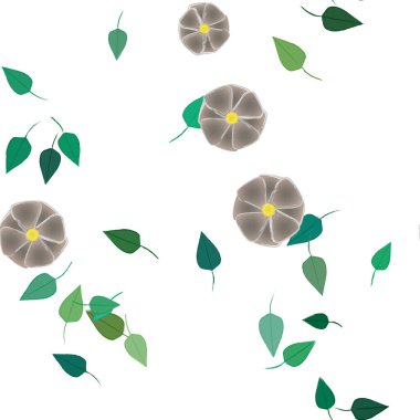 Serbest kompozisyonda yeşil yapraklı çiçekler, vektör illüstrasyonu