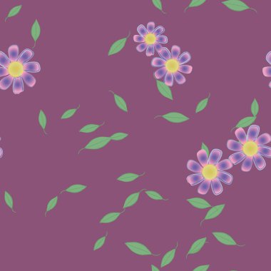 Serbest kompozisyonda yeşil yapraklı çiçekler, vektör illüstrasyonu