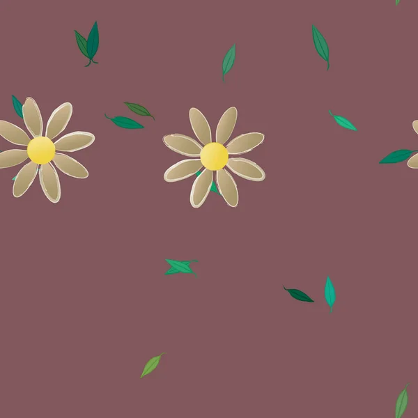 Composición Diseño Con Flores Simples Hojas Verdes Ilustración Vectorial — Archivo Imágenes Vectoriales