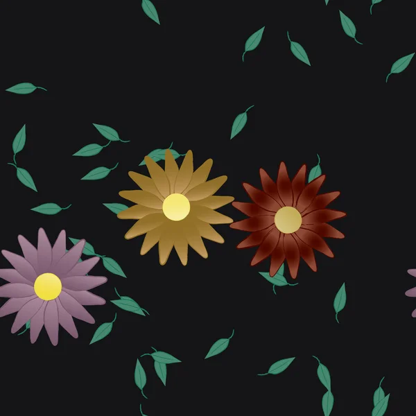 Flores Simples Con Hojas Verdes Composición Libre Ilustración Vectorial — Vector de stock