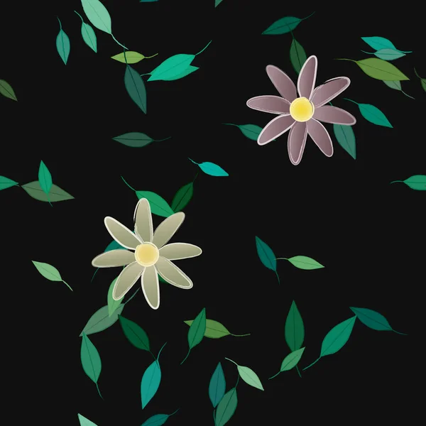 Flores Con Hojas Verdes Composición Libre Ilustración Vectorial — Archivo Imágenes Vectoriales