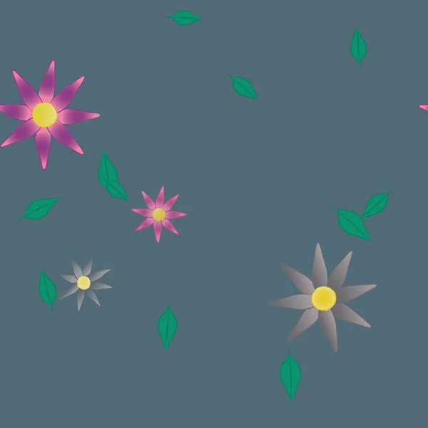 Fleurs Simples Avec Des Feuilles Vertes Composition Libre Illustration Vectorielle — Image vectorielle