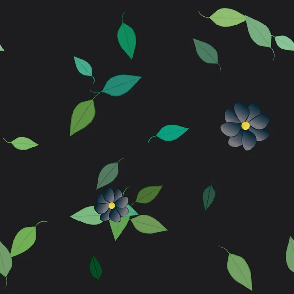 Flores Con Hojas Verdes Composición Libre Ilustración Vectorial — Archivo Imágenes Vectoriales