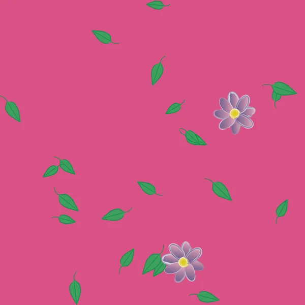 Composición Diseño Con Flores Simples Hojas Verdes Ilustración Vectorial — Vector de stock