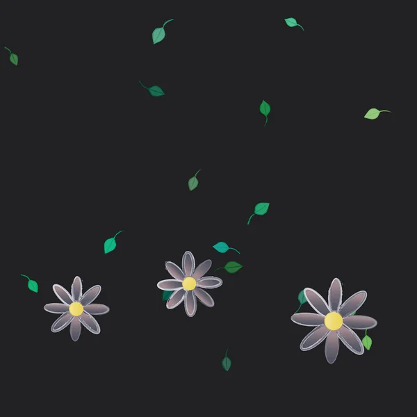 Composição Bonita Com Flores Coloridas Simples Folhas Verdes Fundo Ilustração — Vetor de Stock