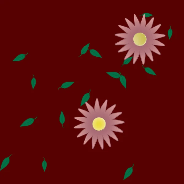 Fleurs Simples Avec Des Feuilles Vertes Composition Libre Illustration Vectorielle — Image vectorielle