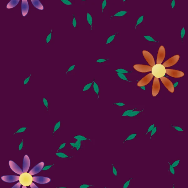 Composition Libre Avec Des Fleurs Colorées Simples Feuilles Vertes Pour — Image vectorielle