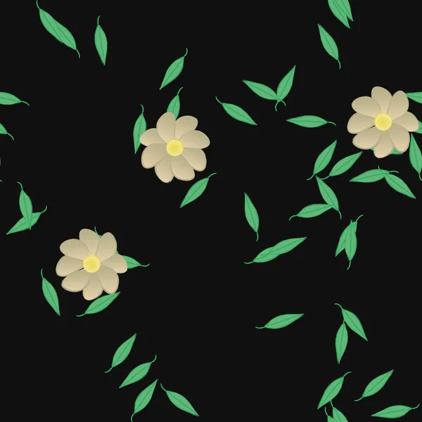 Flores Con Hojas Verdes Composición Libre Ilustración Vectorial — Archivo Imágenes Vectoriales