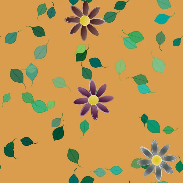 Composition Design Avec Fleurs Simples Feuilles Vertes Illustration Vectorielle — Image vectorielle