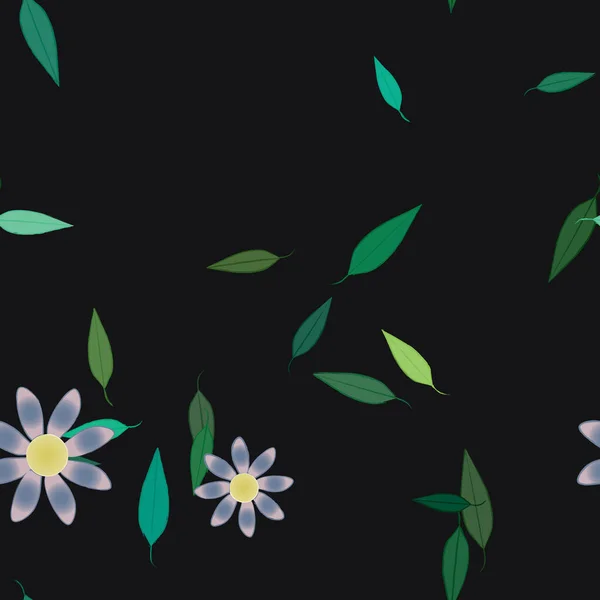 Composition Design Avec Fleurs Simples Feuilles Vertes Illustration Vectorielle — Image vectorielle