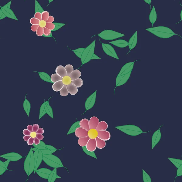 Composición Diseño Con Flores Simples Hojas Verdes Ilustración Vectorial — Vector de stock