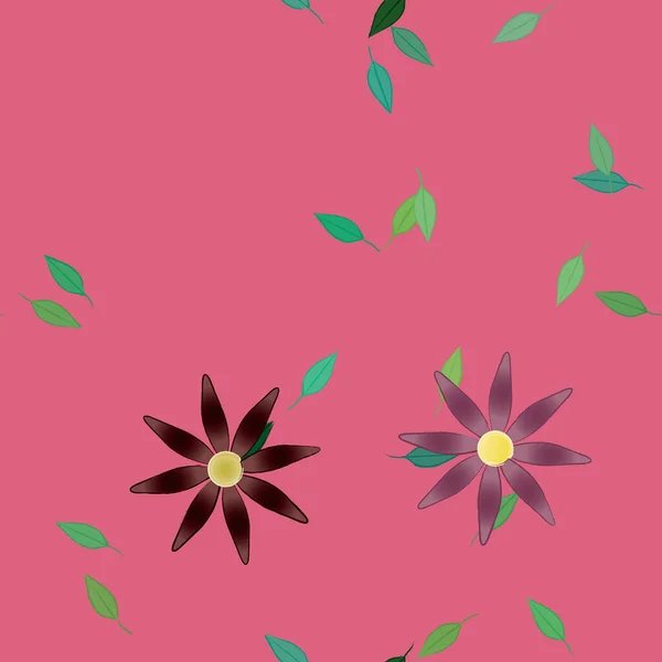 Flores Simples Con Hojas Verdes Composición Libre Ilustración Vectorial — Vector de stock