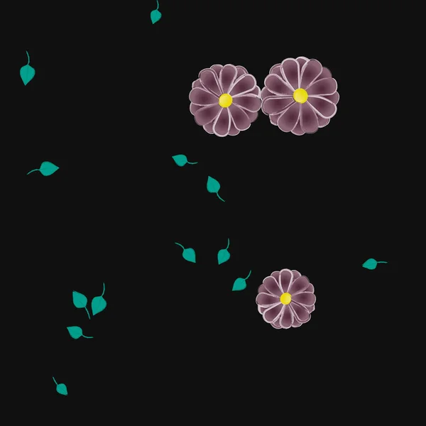 Цветы Зелеными Листьями Свободной Композиции Векторная Иллюстрация — стоковый вектор