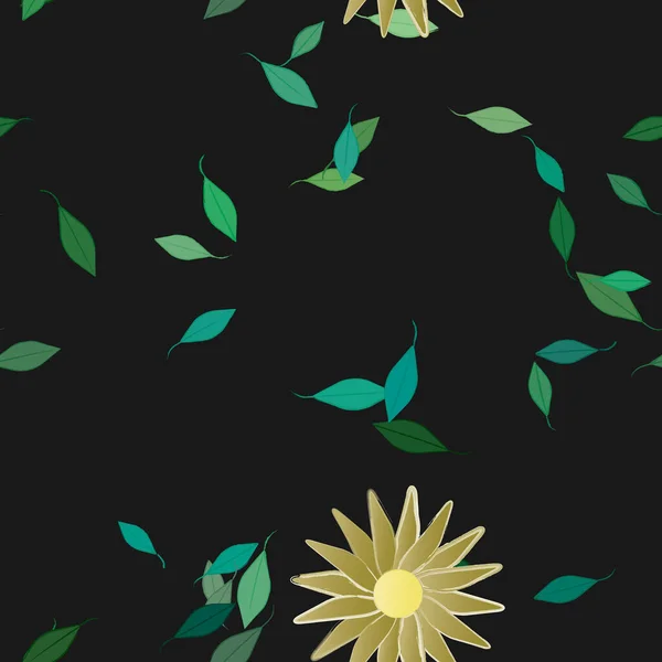 Bloemen Met Groene Bladeren Vrije Samenstelling Vector Illustratie — Stockvector