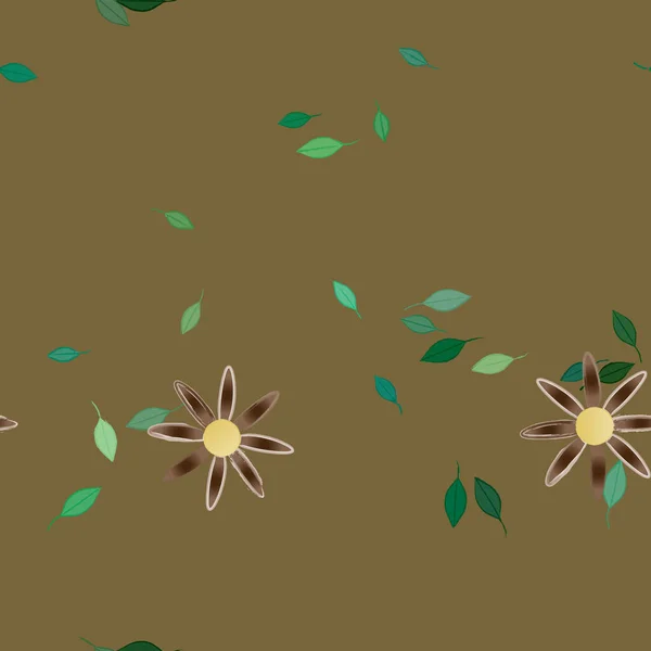 Composição Design Com Flores Simples Folhas Verdes Ilustração Vetorial — Vetor de Stock