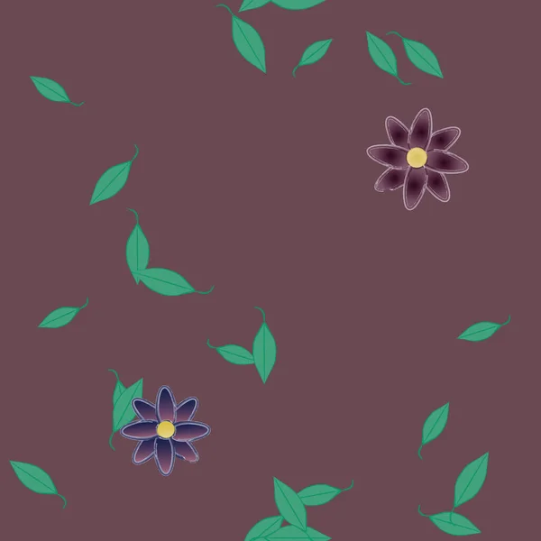 壁紙のためのシンプルなカラフルな花や緑の葉と無料の組成物 ベクトルイラスト — ストックベクタ