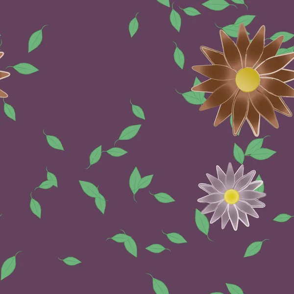 Hermosa Composición Con Flores Colores Simples Hojas Verdes Fondo Ilustración — Vector de stock