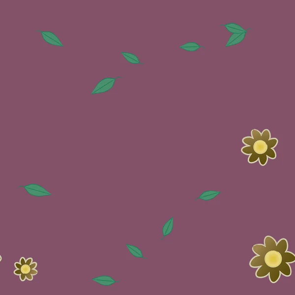 Flores Con Hojas Verdes Composición Libre Ilustración Vectorial — Vector de stock