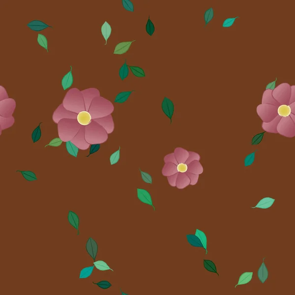 Composición Diseño Con Flores Simples Hojas Verdes Ilustración Vectorial — Vector de stock