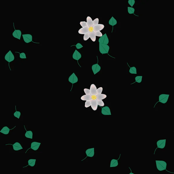 Flores Con Hojas Verdes Composición Libre Ilustración Vectorial — Vector de stock