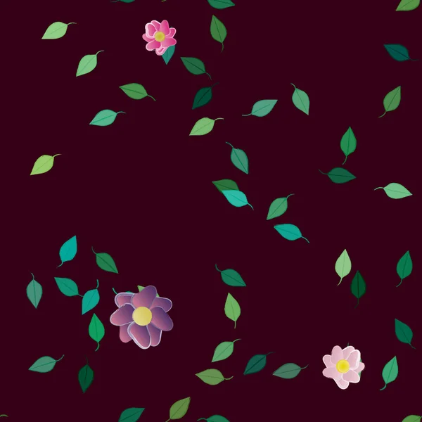 Hermosa Composición Con Flores Colores Simples Hojas Verdes Fondo Ilustración — Archivo Imágenes Vectoriales