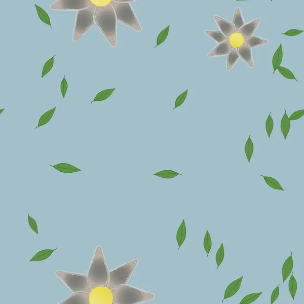 Composição Bonita Com Flores Coloridas Simples Folhas Verdes Fundo Ilustração — Vetor de Stock