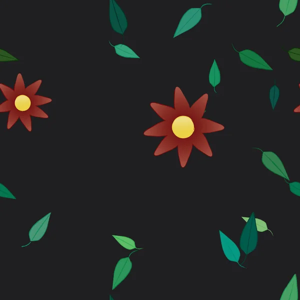 Flores Con Hojas Verdes Composición Libre Ilustración Vectorial — Vector de stock