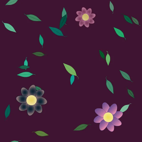 Flores Con Hojas Verdes Composición Libre Ilustración Vectorial — Archivo Imágenes Vectoriales