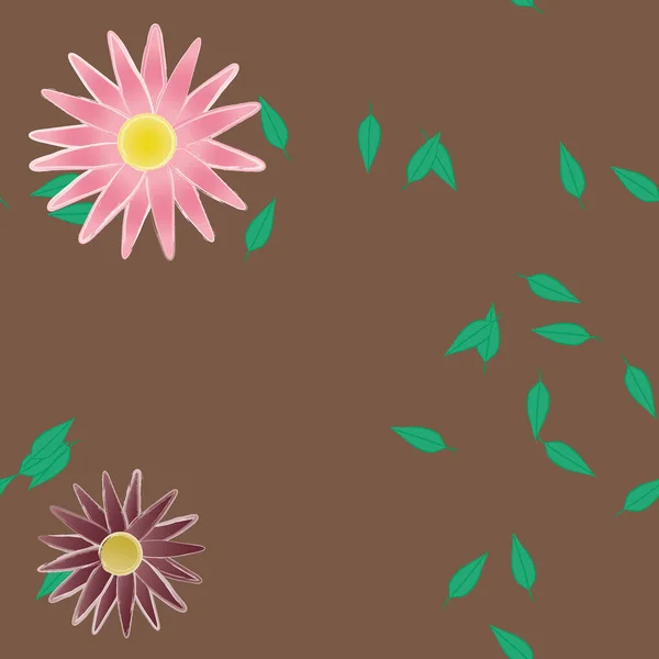 Flores Con Hojas Verdes Composición Libre Ilustración Vectorial — Archivo Imágenes Vectoriales