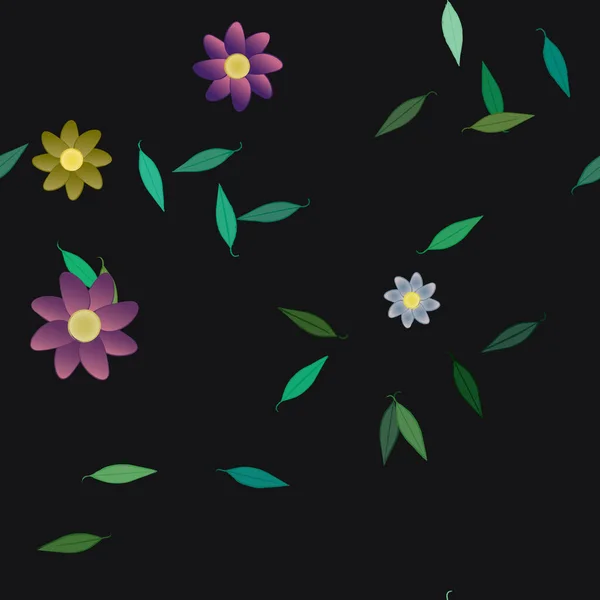 Hermosa Composición Con Flores Colores Simples Hojas Verdes Fondo Ilustración — Vector de stock