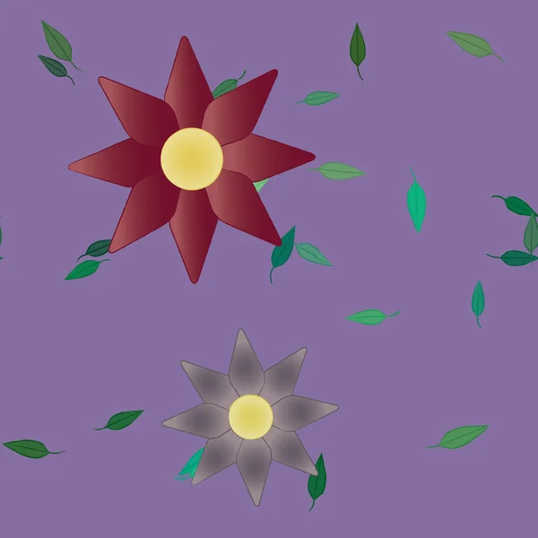 Composición Diseño Con Flores Simples Hojas Verdes Ilustración Vectorial — Archivo Imágenes Vectoriales