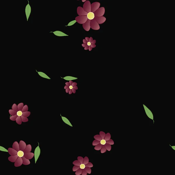 Bloemen Met Groene Bladeren Vrije Samenstelling Vector Illustratie — Stockvector