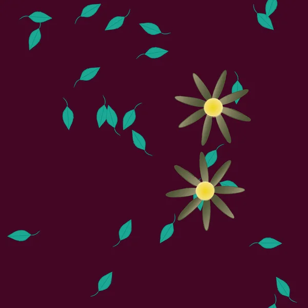 Composición Diseño Con Flores Simples Hojas Verdes Ilustración Vectorial — Vector de stock