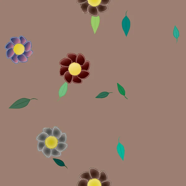 Flores Con Hojas Verdes Composición Libre Ilustración Vectorial — Archivo Imágenes Vectoriales