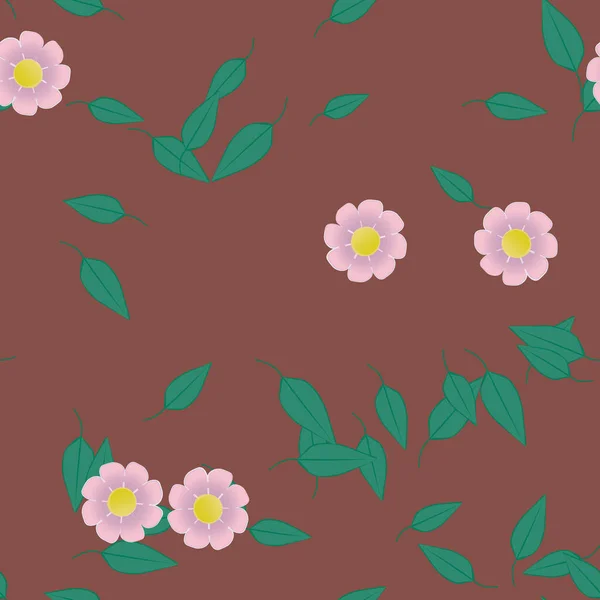 Composição Livre Com Flores Coloridas Simples Folhas Verdes Para Papel — Vetor de Stock