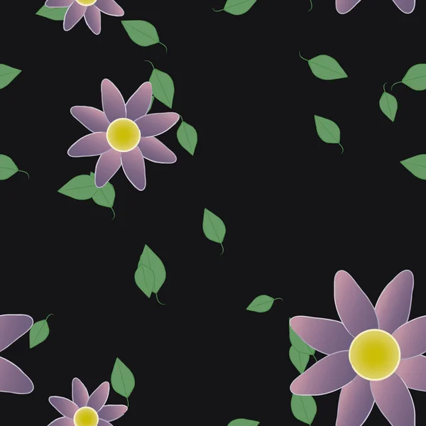 Eenvoudige Bloemen Met Groene Bladeren Vrije Samenstelling Vector Illustratie — Stockvector