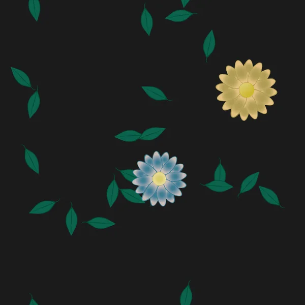 Flores Simples Con Hojas Verdes Composición Libre Ilustración Vectorial — Vector de stock