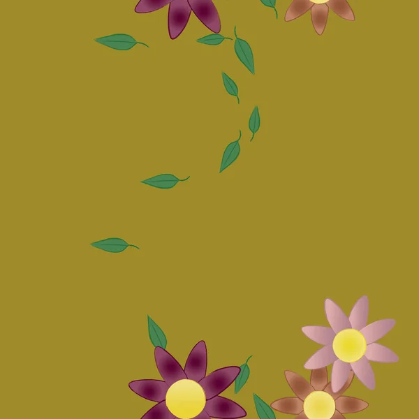 Composición Diseño Con Flores Simples Hojas Verdes Ilustración Vectorial — Vector de stock