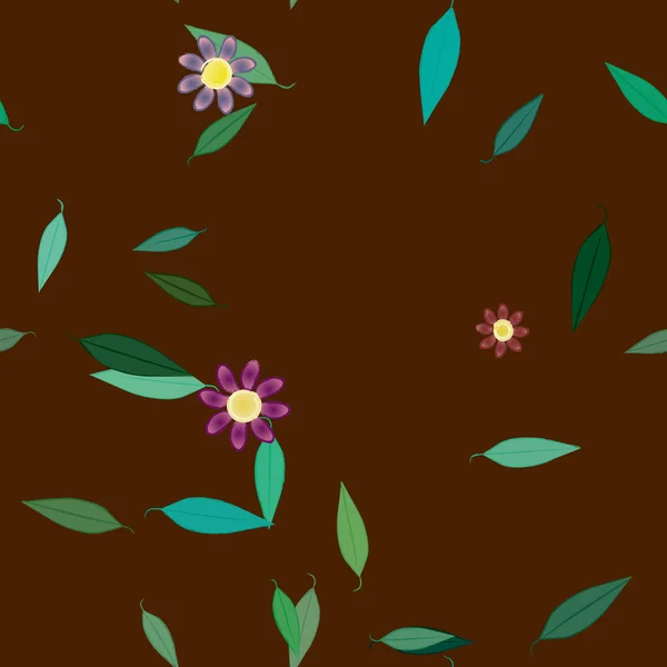 Mooie Compositie Met Eenvoudige Gekleurde Bloemen Groene Bladeren Achtergrond Vector — Stockvector