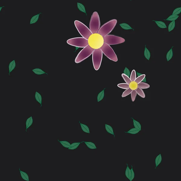 Flores Con Hojas Verdes Composición Libre Ilustración Vectorial — Archivo Imágenes Vectoriales