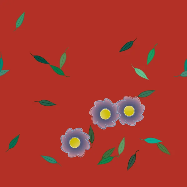 Composición Diseño Con Flores Simples Hojas Verdes Ilustración Vectorial — Vector de stock