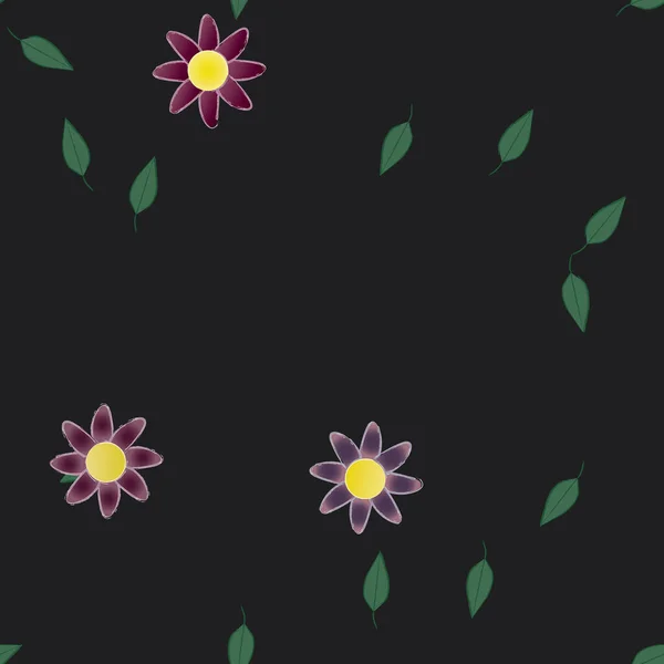 Composición Diseño Con Flores Simples Hojas Verdes Ilustración Vectorial — Vector de stock