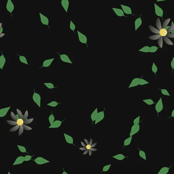 Composition Design Avec Fleurs Simples Feuilles Vertes Illustration Vectorielle — Image vectorielle