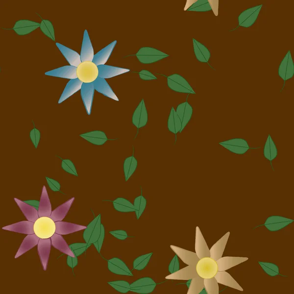 Fleurs Simples Avec Des Feuilles Vertes Composition Libre Illustration Vectorielle — Image vectorielle