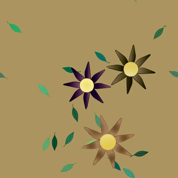 Flores Con Hojas Verdes Composición Libre Ilustración Vectorial — Vector de stock