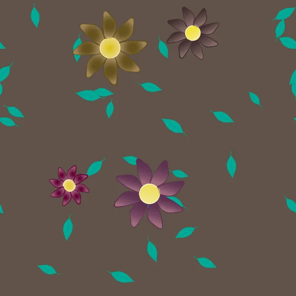 Flores Simples Con Hojas Verdes Composición Libre Ilustración Vectorial — Vector de stock