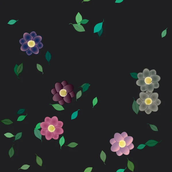 Enkla Blommor Med Gröna Blad Fri Sammansättning Vektor Illustration — Stock vektor