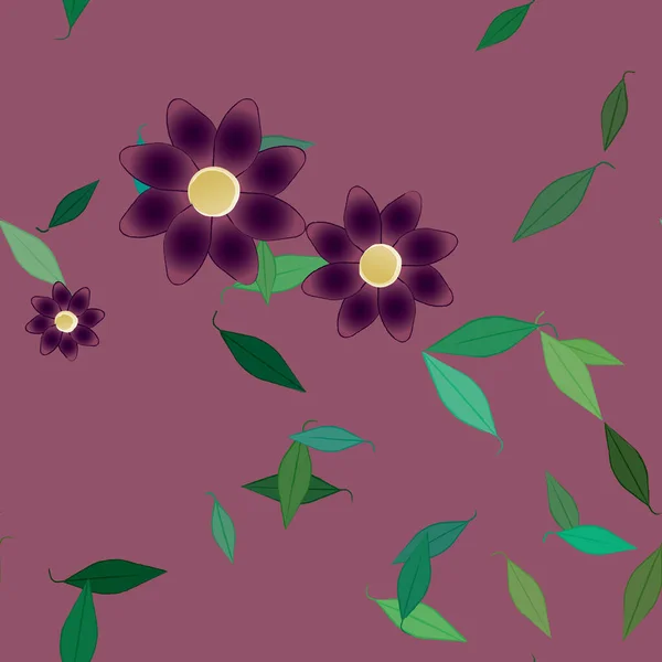 Bunga Dengan Daun Hijau Dalam Komposisi Bebas Gambar Vektor - Stok Vektor