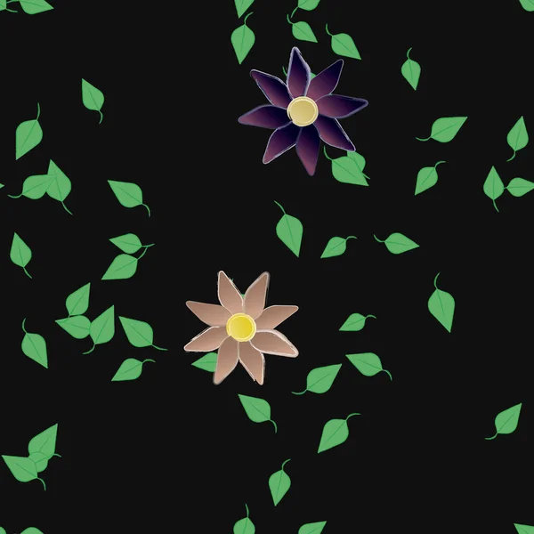 Composición Diseño Con Flores Simples Hojas Verdes Ilustración Vectorial — Vector de stock