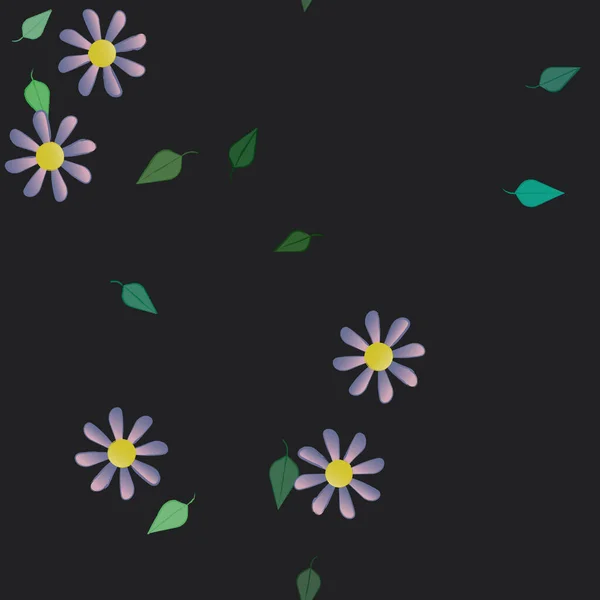 Hermosa Composición Con Flores Colores Simples Hojas Verdes Fondo Ilustración — Archivo Imágenes Vectoriales